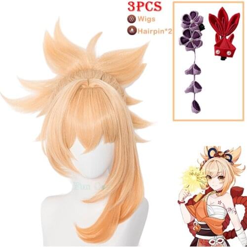 Genshin Impact Yoimiya Cosplay Wig Hairpins Frolicking Flames Cosplay Gradient Wigs Inazuma Girls Hair Accessories Halloween