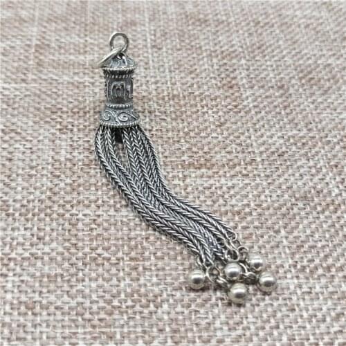 925 Sterling Silver OM Tassel Pendant Charm Om mani padme hum for Necklace