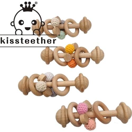 Kissteether 1pcs Trumpet Baby Rattles Beech Wooden Baby Rattle Crib Mobiles Wood Infant Bpa Free Baby Teether Toys Baby Rattle