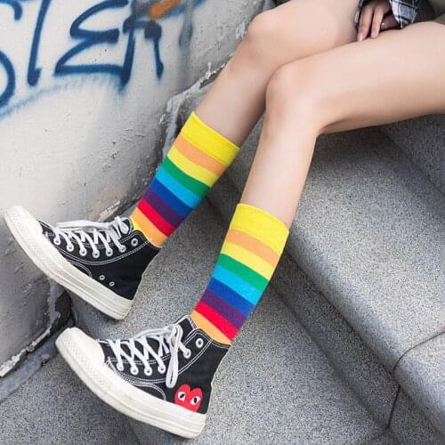 10 Pairs Combed Cotton Women Colorful Striped Tube Socks Girls College Style Non-slip Deodorant Warm Party Wedding Pop Socks