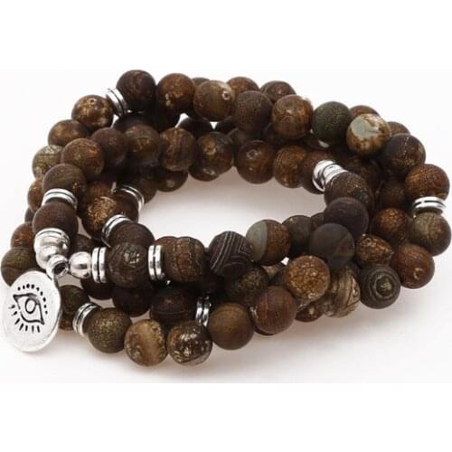 108 beads 8mm elastic adjustable Lotus life tree Buddha OM eye Chakra Reiki agate Onyx Yoga Bracelet necklace yrg4d