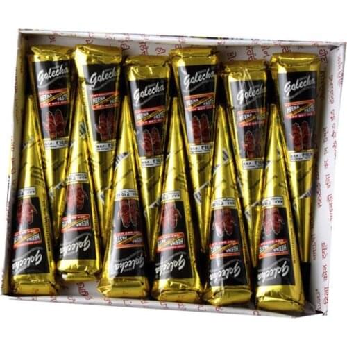 12 Pcs Black Colors Henna Paste Cone Beauty Women Mehndi Finger Cream Paint Drawing for Temporary Tattoo Stencil Body Art 25G