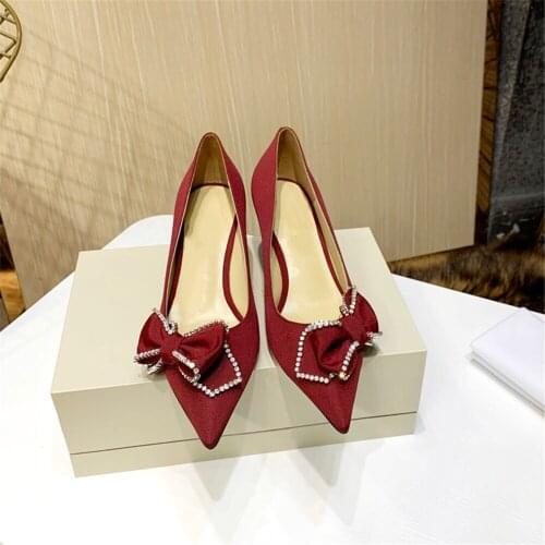 2021 New Spring Womens High Heels Genuine Leather Shoes Luxury Brand Designer Shoes Butterfly Knot Pumps Hot Sell Wedding Shoes
