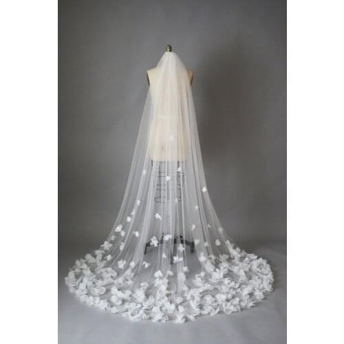 3D flower veil, floral veil, cathedral veil, long veil, wedding veil, bridal veil