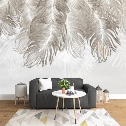 Beibehang Custom mural 3d wallpaper Nordic modern minimalist hand-painted feather TV sofa background wall mural