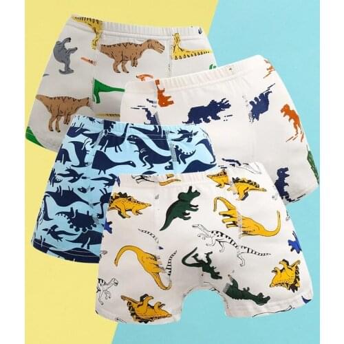 4 Pcs Kids Panties Four Seasons High Quality Cotton Cartoon Dinosaur Childrens Underpants 1-12 Years Boys Boxer Underpants