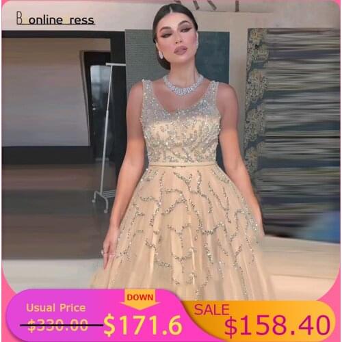 Bbonlinedress A Line Long Prom Dresses Sparkly Evening Dress Scoop Neck High Slit Formal Party Dress Sequin robe de soiree