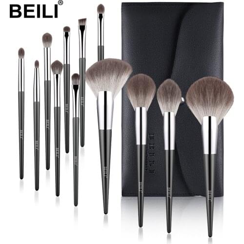 BEILI Professional Makeup Brushes Set Fan Powder Foundation Blush soft nano fiber hair eyebrow 12 pcs cosmetic brush for makeup