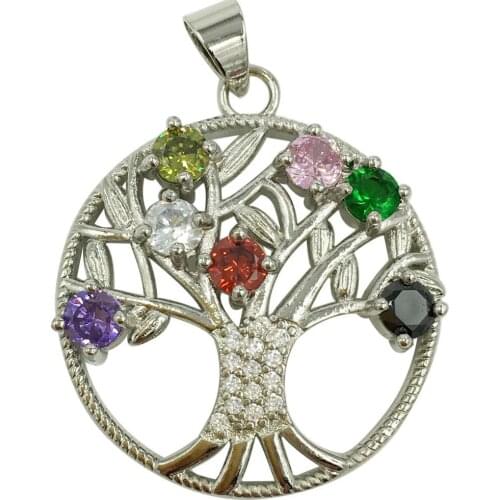 Free Shipping Women Fashion Jewelry Beautiful Multicolor Crystal Round Life Tree Art Pendant Bead 1pcs C8063