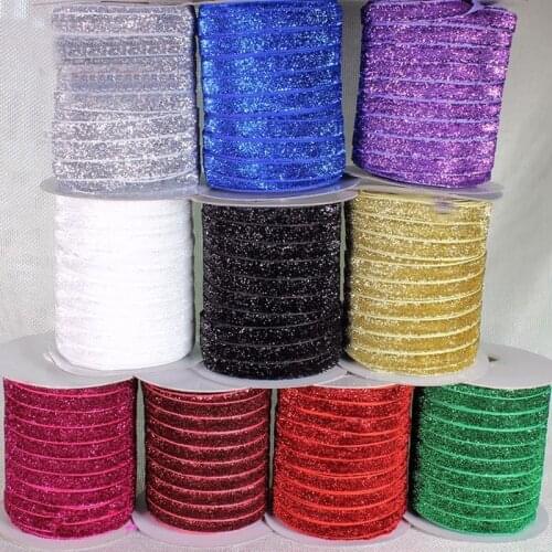 50yards 9mm Sparkle Glitter Velvet Ribbon Silver/Gold Lace Ribbon for Craft/Sewing DIY Handmade Wedding Party Jewelry Material