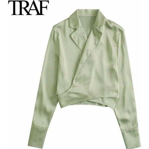Traf Women Clothing Spring Autumn Long Sleeve Blouses Chic Office Loose Bowknot Shirts French Fashion Premium Satin Tops