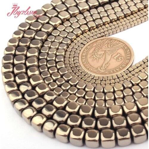 Natural Hematite Light Gold Cube Smooth 2/3/4/6mm Loose Stone Beads For DIY Necklace Bracelt Jewelry Making 15" Free Shipping