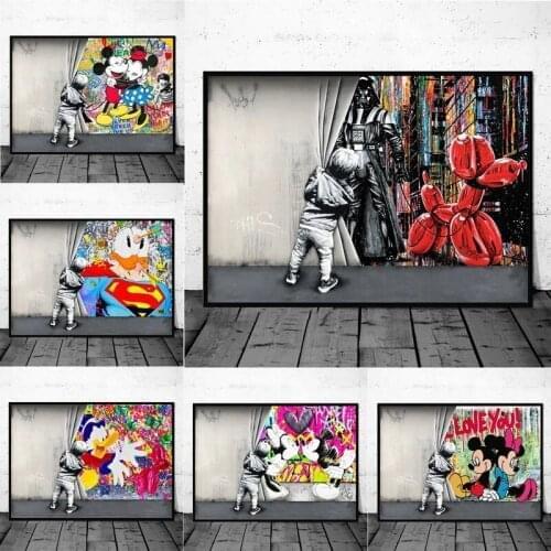 Children Behind The Scenes Lover Graffiti Disney Donald Duck Mickey Posters and Prints Modern Graffiti Art Pictures Home Decor