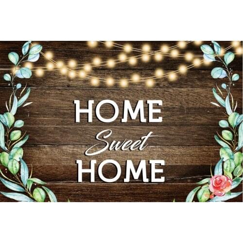 Home Sweet Wooden Board Green Leaves Happy Birthday Backdrop Holiday Party Room Decor Photo Booth Studio Prop