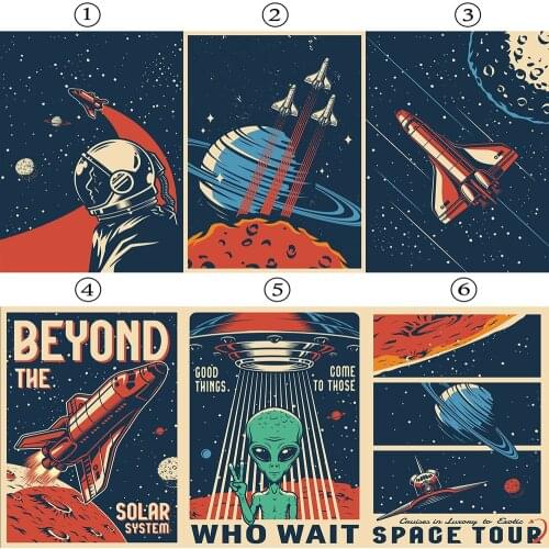 Hd Print Vintage Art Painting Space Retro Alien Posters Travel Landscape Poster Wall Art Picture for Living Room Home Decoration