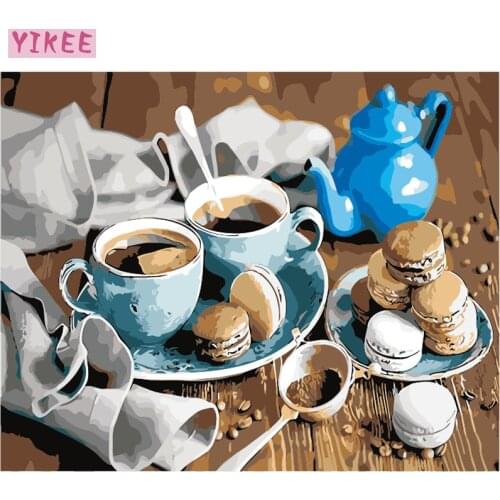 Still life painting by numbers living room decoration,painting by numbers Macaroon and cofffee as a birthday gift