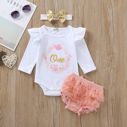 3 Pieces Sets Newborn Baby Girl Clothes 2019 Fall Love printed Tops Bodysuit+Tutu Skirt Shorts+Headband Infant girl clothing set