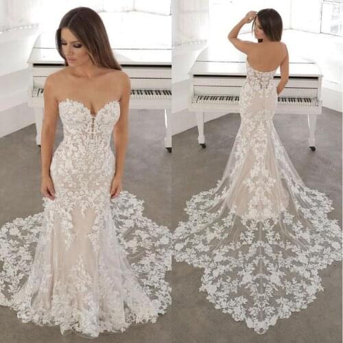 2021 New Arrival Exquisite Lace Mermaid Bridal Wedding Dresses Sleeveless Sweetheart Wedding Gowns for Bride Back Out Appliqued