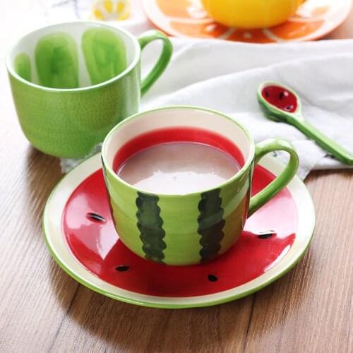 Creative Ceramic Large Capacity Mug Couple Coffee Milk Fruit Breakfast Cup Teacup Beer Mug Animal Zodiac vegetables 400-500ML