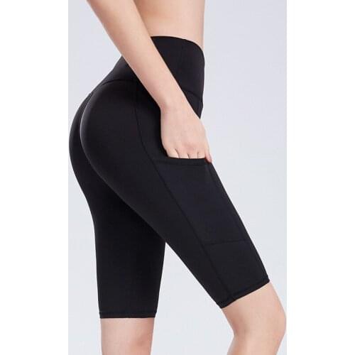 Summer Sport Leggings Women Crop Yoga Pant Knee Length Pocket Slim Running Trouser High Waist Gym Leggings Fitness Tights Female