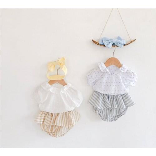 Summer Baby Girls Clothing Set Ruffles Lace Collar Short Sleeve Shirt+shorts for Girls Clothes Floral Baby Tops Children Suit