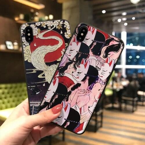 Multi-faceted Fox Koi Phone Case for iPhone 6 6S 7 8 Plus X XS MAX XR Embossed Painted Back Cover for OPPO R15 R17 Capa Coque