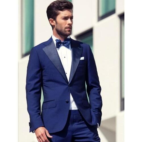 ANNIEBRITNEY Navy Blue 2 Piece Slim Fit Men Formal Suit Tailor Made Skinny Navy Groom Wedding Tuxedo Prom Wedding Men Suit Set