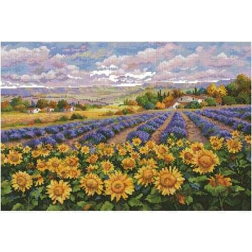 Sunflower Lavender Manor counted 11CT 14CT 18CT Cross Stitch Set DIY Chinese Cross-stitch Kits Embroidery Needlework Home Deco