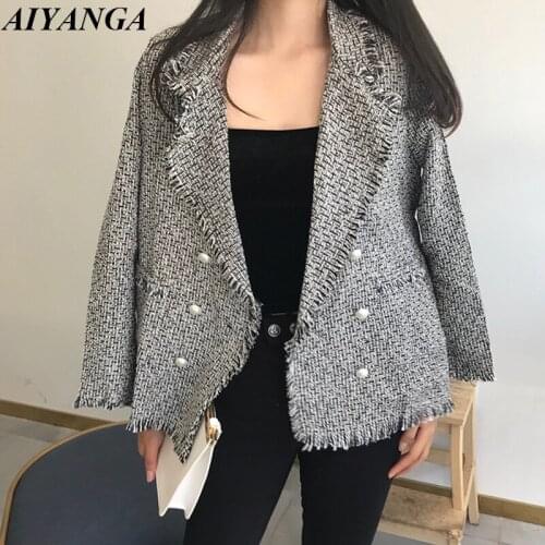 New Women Blazers 2018 Autumn Suit Double Breasted Casual Blazers Women Office Lady Outerwear Fashion Tassel Coats Female