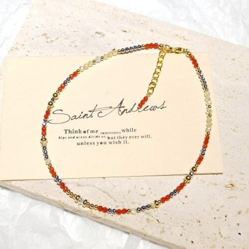 Lii Ji Carnelian Citrine Hematite 14K Gold Filled Beaded Anklet 24+3cm Crystal Handmade Jewelry For Women Gift