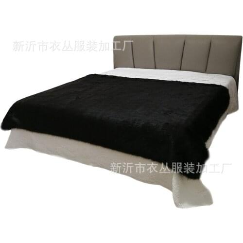 Faux fox fur blanket 200cmX150cm black
