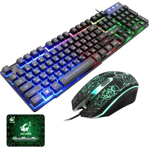 Wired Gaming Keyboard Mechanical Feeling Backlit USB 104 Keycaps Russian&English Keyboard Colorful Waterproof Keyboards Set