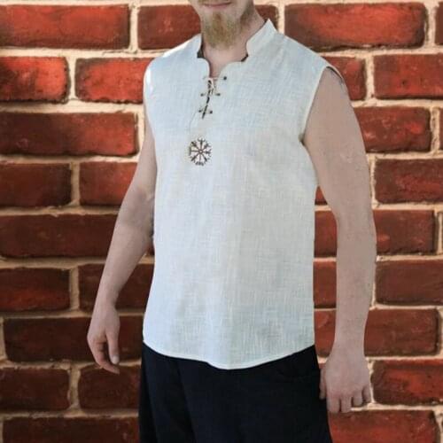 Plus Size Adult Men Medieval Renaissance Viking Warrior Knight Costume Tunic Top Shirt Army Pirate Cos Clothing