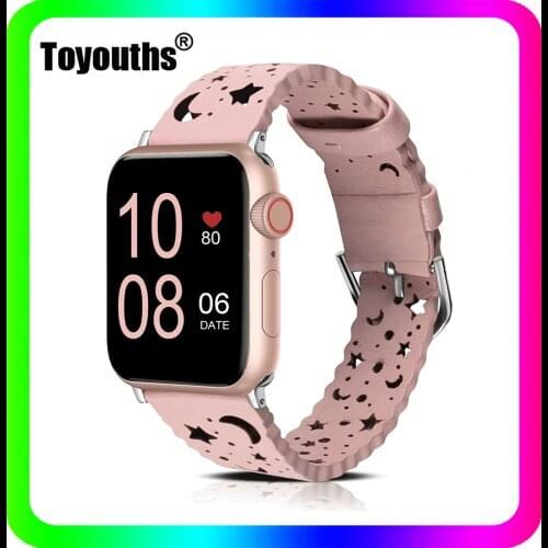 Toyouths Leather Watch Strap for Apple Watch Women Chic Watch Band Breathable Wrist Strap Band for iWatch Series 6 5 4 3 2 1 SE