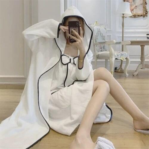 3 Pcs/set Luxury Concise Bath Towel Sweet Bowknot Hooded Nightgown Wearable Quick Dry Large Bathrobes Soft Microfiber Hair Cap