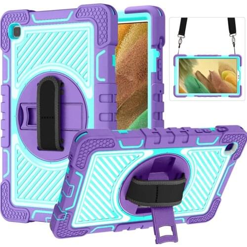 Rotating Bracket Silicone Hand Strap Protective Cover with Shoulder Strap for Samsung Galaxy Tab A7 Lite 2021 SM-T220 SM-T225