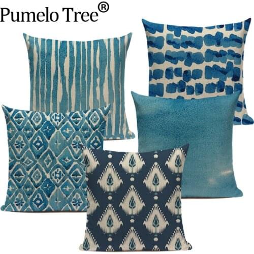 Nordic Decoration Home Pillow Geometric Cushion Cover Custom Blue Linen Home Cushions Sofa Seat Shabby Chic Throw Pillows
