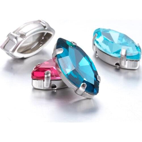 Navette Shape Glass Rhinestones With Claws Pointback Blue Crystal Stones Sew On Rhinestones Claw Settings Horse Eye Shape