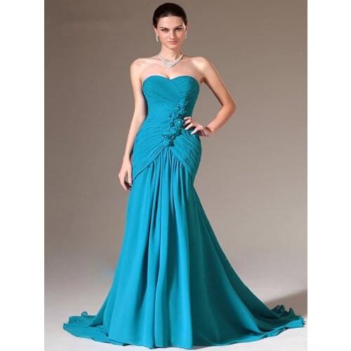 Backless Evening Dresses Mermaid Sweetheart Chiffon Flowers Beaded Long Dubai Saudi Arabic Evening Gown Prom Dresses