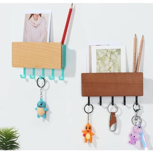 Sundries Holders Wall Stick Space Saving Nature Wooden Hook Multifunction Key Holder Paper Shelf Home Decoration Hooks Container