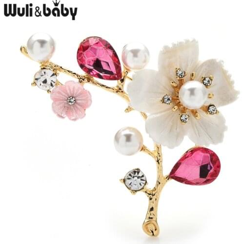 Wuli&baby Shell Plum Blossom Flower Brooches For Women Wedding Office Brooch Pins New Year Jewelry Gifts