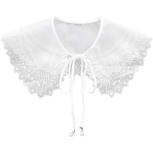 Women Girl Crew Neck Lace Embroidery Fashion Blouse Clothes Fake Collar Accessories Shirt Daily Cloud Shoulder Detachable Top