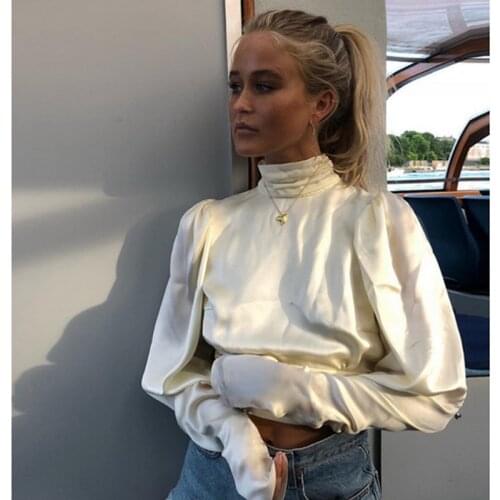 New Arrival Shirt For Women Sexy Work Office Blouse Loose Hollow Long Sleeve Turtleneck Backless Shorts Solid Office Blouse