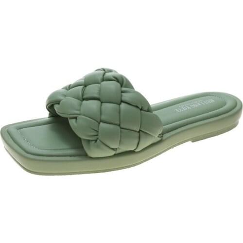 RALSWNAY Summer Braided Leather Slippers Brand Designer Slippers Ladies Short Flat Shoes Sandals Shoes Women Open-toed Fashion S