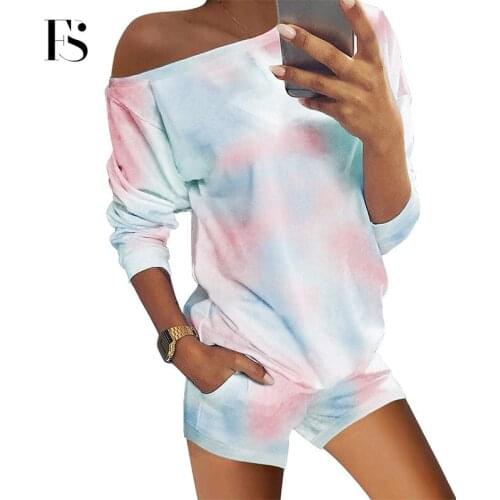 2020 New Arrival Two Pieces Top+pant Women Pajamas Sets Sexy Off Shoulder Long Sleeves Cotton Tracksuit Casual Print Sleepwear