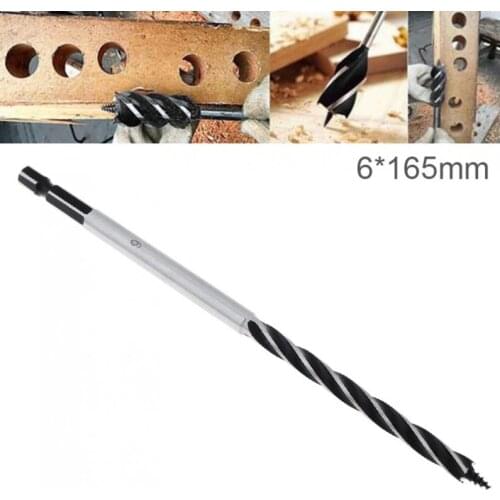 1pcs 6 x 165mm Four-slot Woodworking Drill Bit Hole Drilling Tool with Center Drill Head 1/4'' Hex Shank for Woodworking Opening