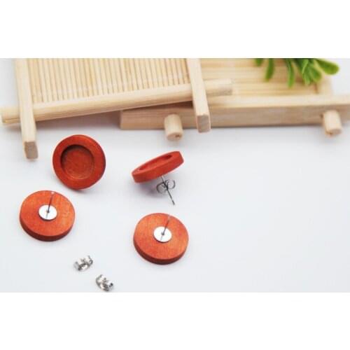 10pcs 12mm Red Coffee Wood Earring Cabochon Stud Earring Base Blanks Stainless Steel Butterfly Push Post Earrings For DIY