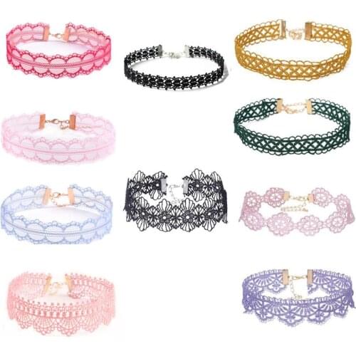 10pcs Gothic Colorful Lace Choker Necklace for Women Girls Fashion Vintage Short Necklaces Collares 2019 New Party Jewelry FS01