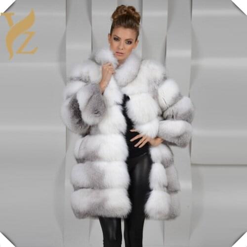 100% Real Full Pelt Whole Skin Cross Fox Fur Coat High Quality Thick Luxury Real Fur Overcoat Women Warm Winter Jackets