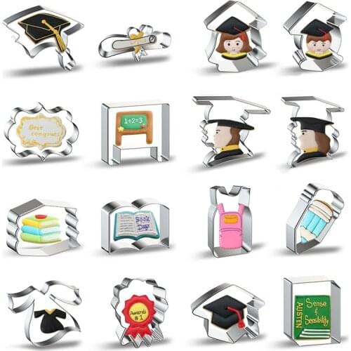 Stainless Steel School Graduation Trencher Cap Cookie Cutters Biscuit Mould DIY Fondant Cake Decorating Tools Bakeware 16pcs